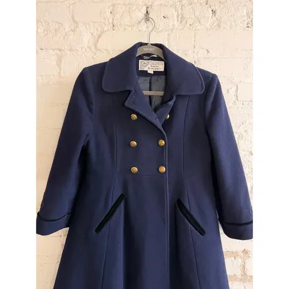 Vintage Young Gallery Navy Wool Military Coat Women’s Size 8 Double Breasted - Picture 3 of 9